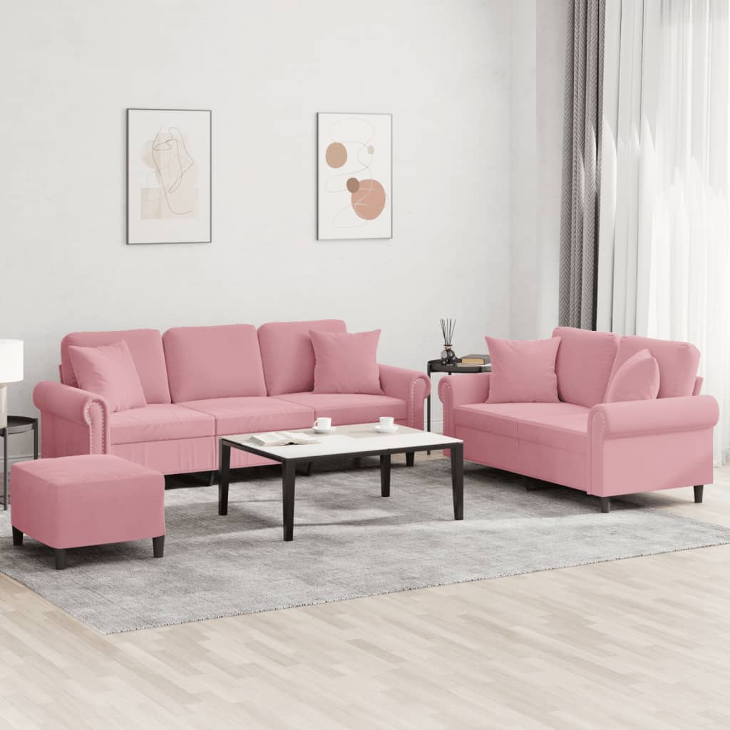Ensemble de canapés 3 pcs avec coussins rose velours