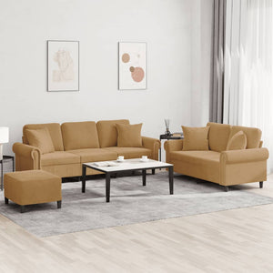 Ensemble de canapés 3 pcs avec coussins marron velours