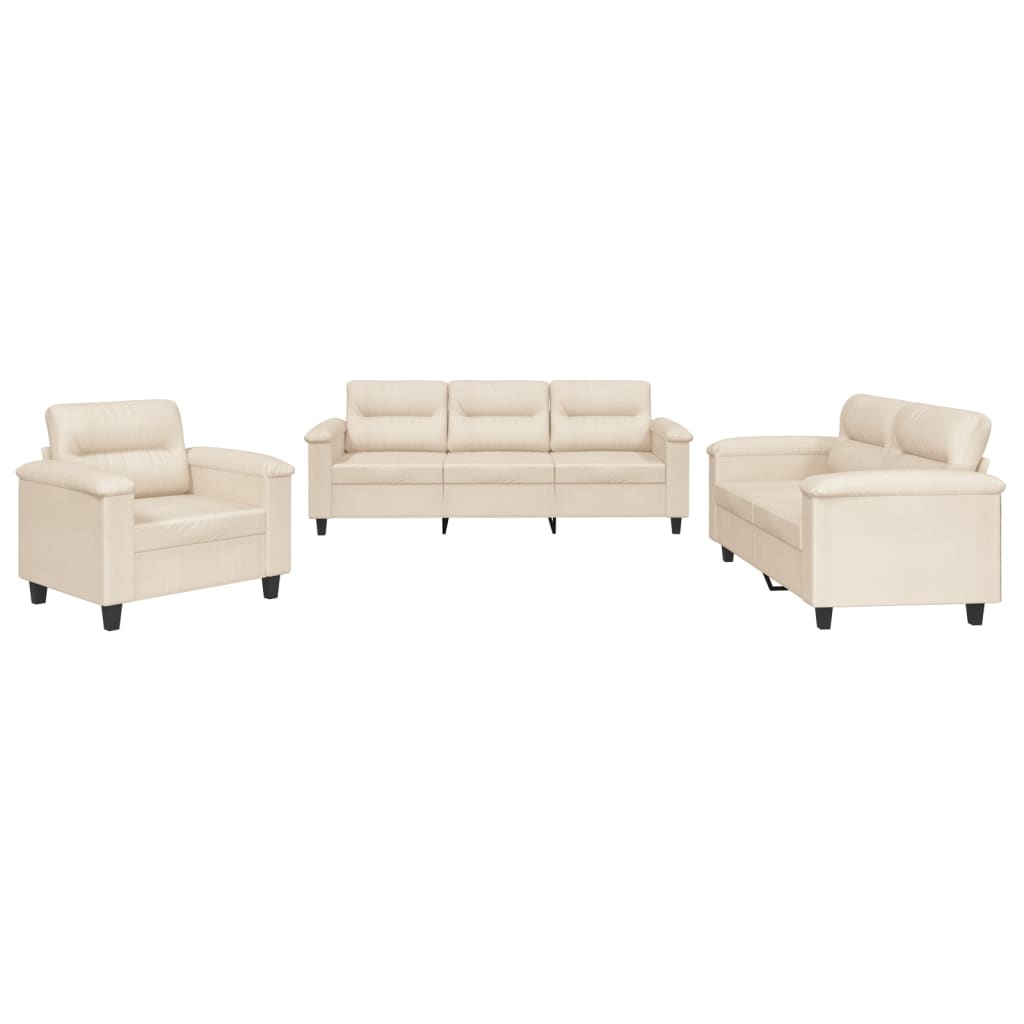 Ensemble de canapés 3 pcs avec coussins beige tissu microfibre