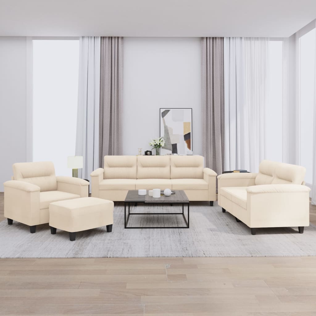 Ensemble de canapés 4 pcs avec coussins beige tissu microfibre