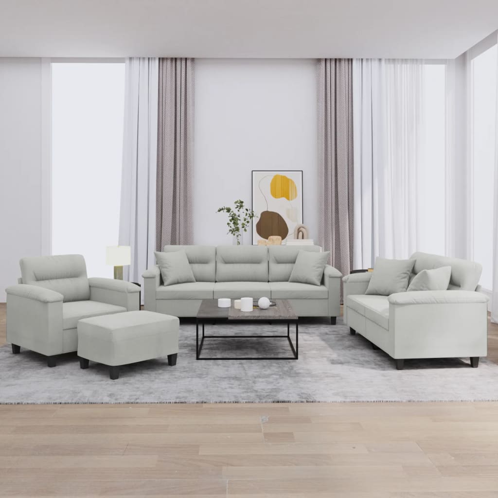 Ensemble de canapés 4 pcs coussins Gris clair Tissu microfibre