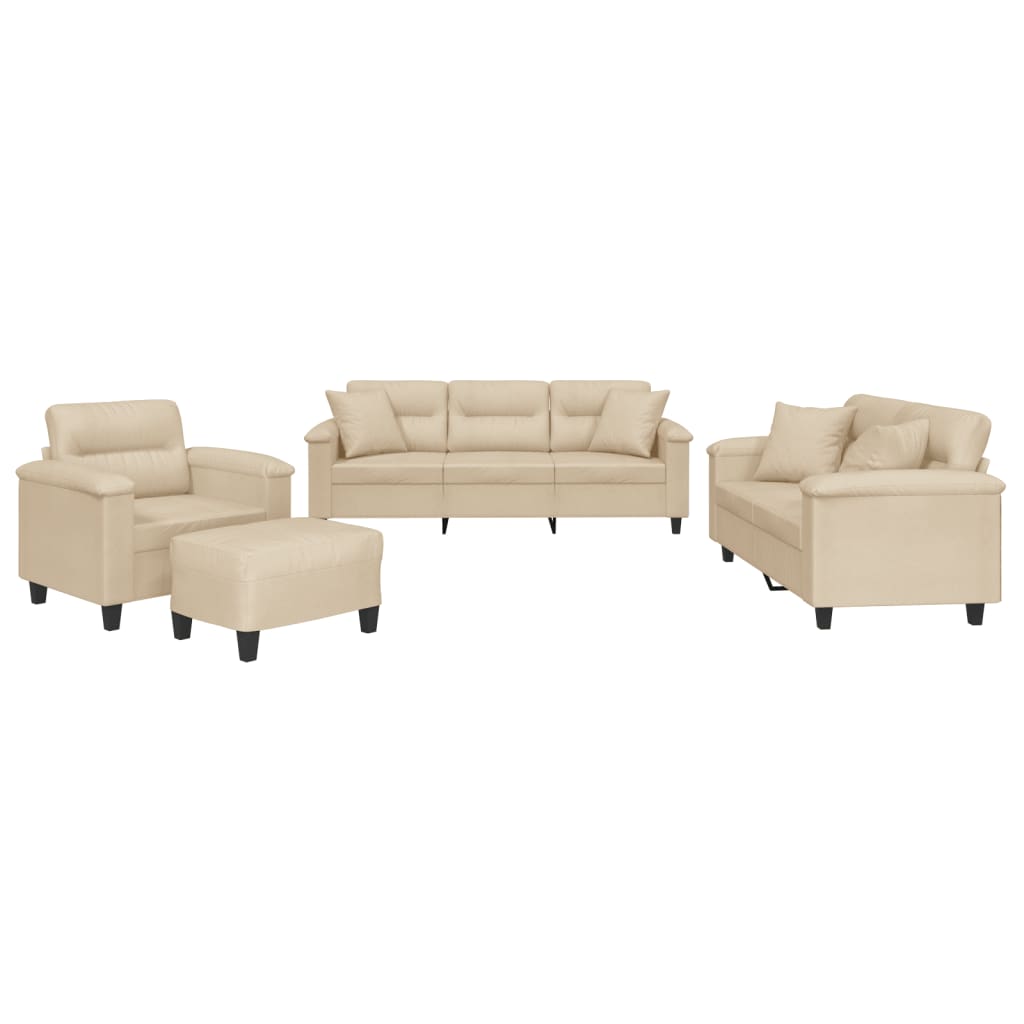 Ensemble de canapés 4 pcs avec coussins Crème Tissu microfibre