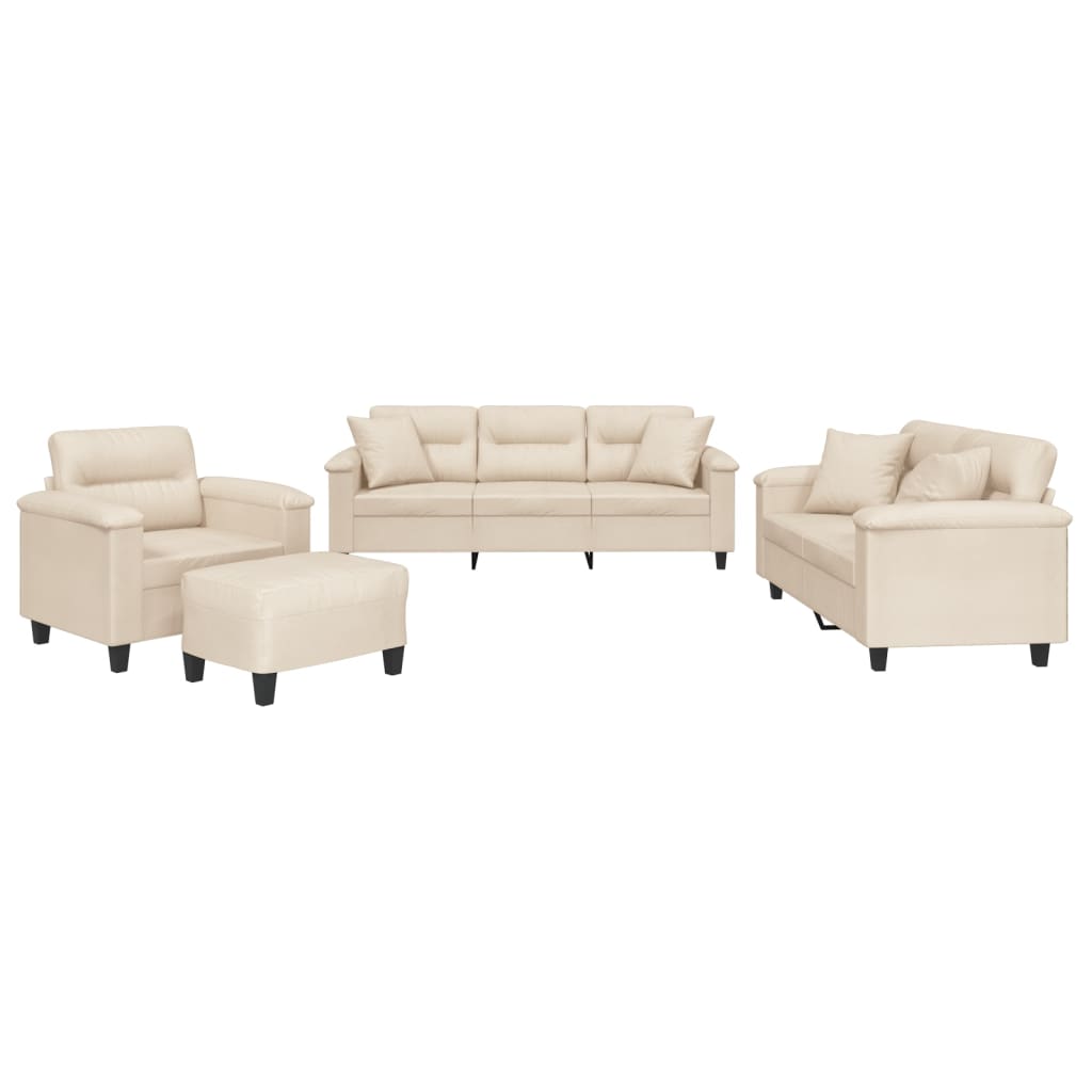 Ensemble de canapés 4 pcs avec coussins Beige Tissu microfibre