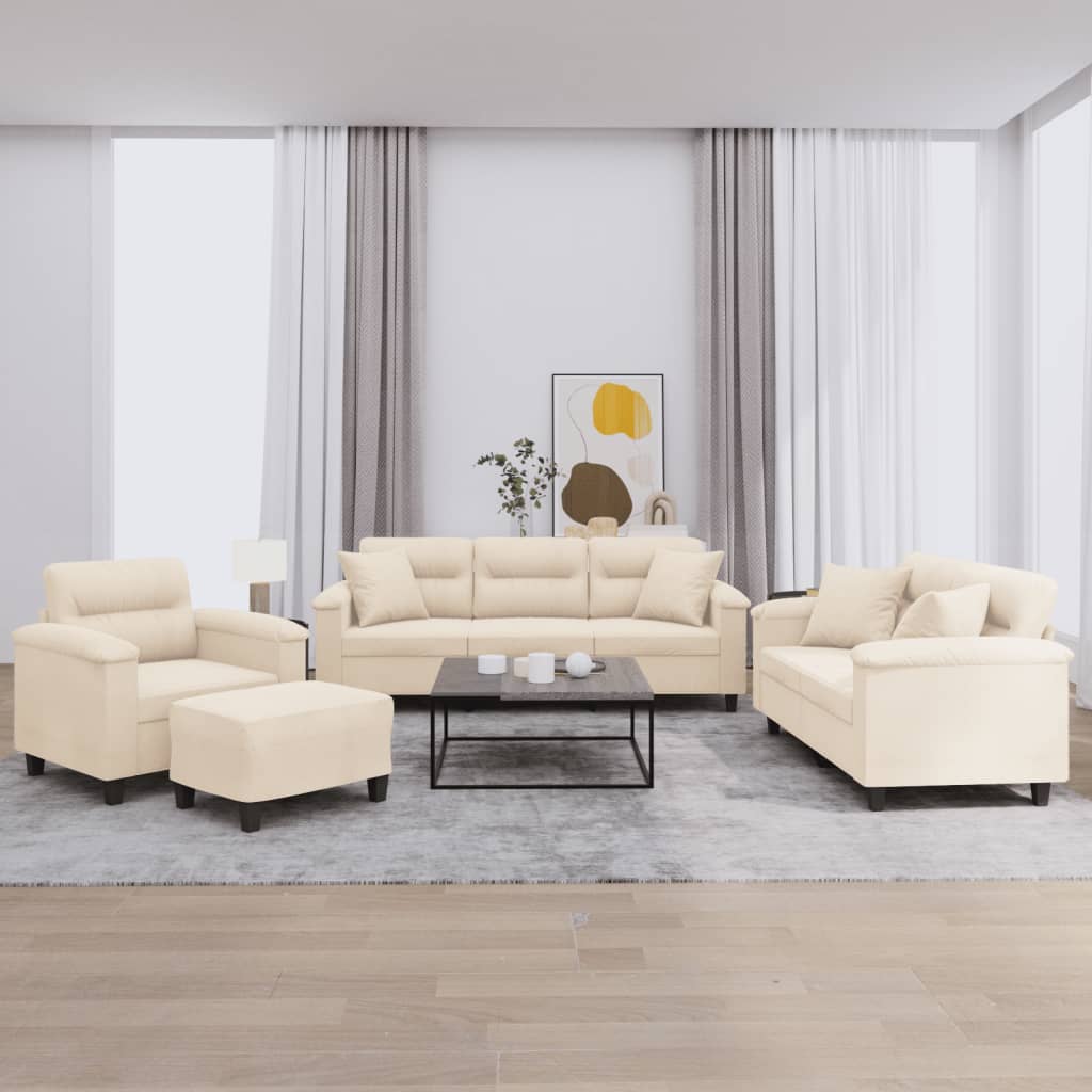 Ensemble de canapés 4 pcs avec coussins Beige Tissu microfibre