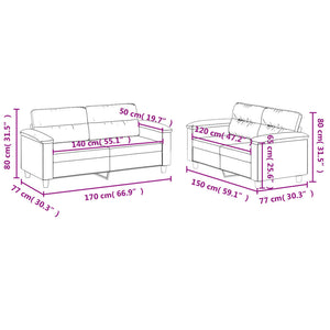 Ensemble de canapés 2 pcs avec coussins taupe tissu microfibre