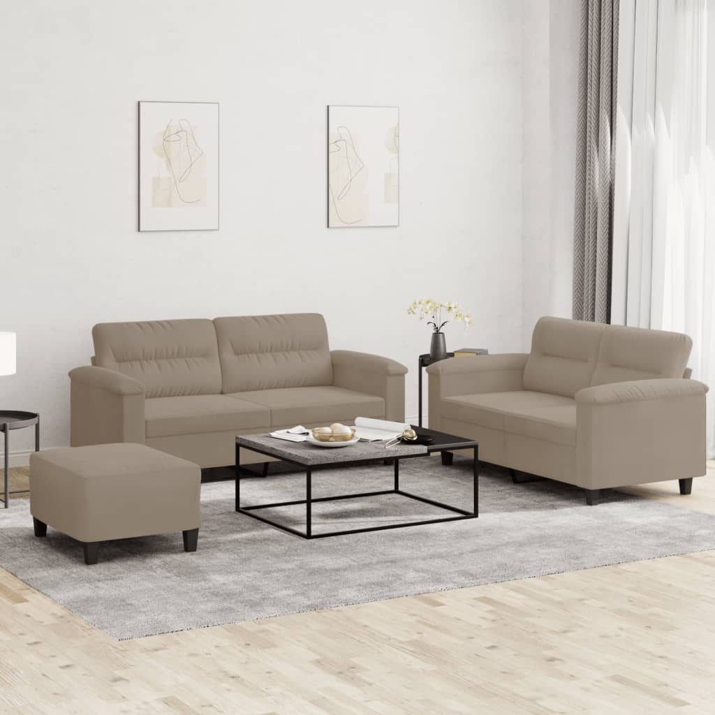 Ensemble de canapés 3 pcs avec coussins taupe tissu microfibre