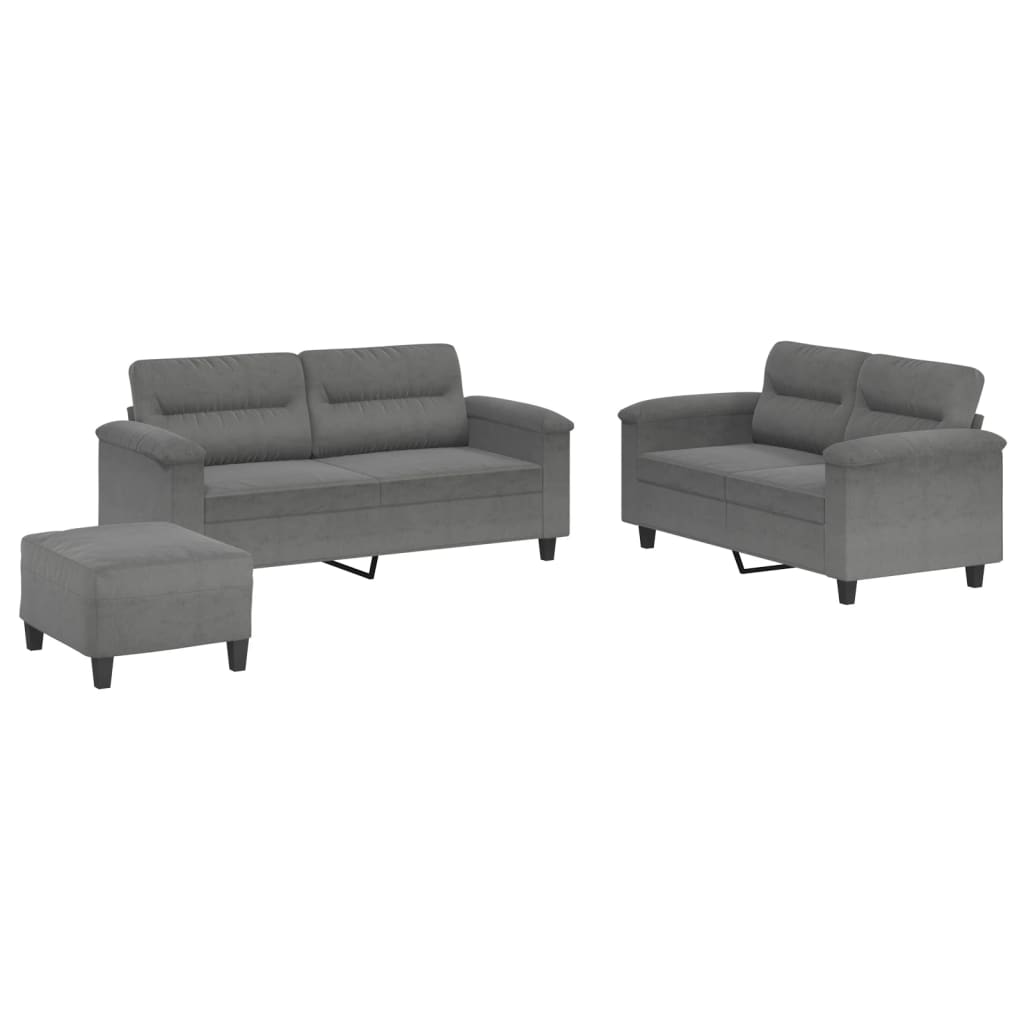 Ensemble de canapés 3 pcs coussins gris foncé tissu microfibre