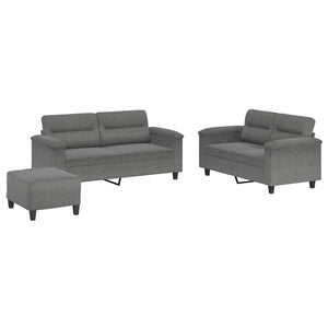 Ensemble de canapés 3 pcs coussins gris foncé tissu microfibre