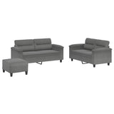 Ensemble de canapés 3 pcs coussins gris foncé tissu microfibre