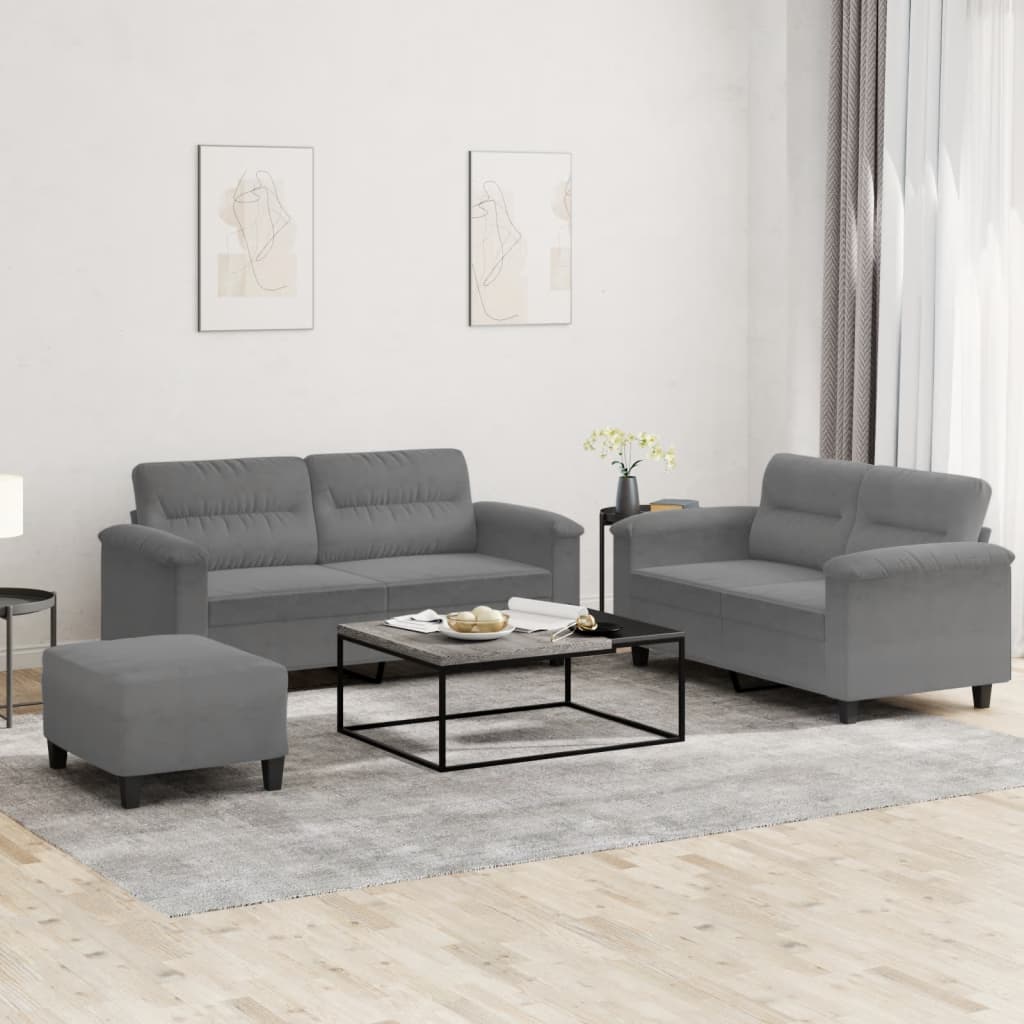 Ensemble de canapés 3 pcs coussins gris foncé tissu microfibre