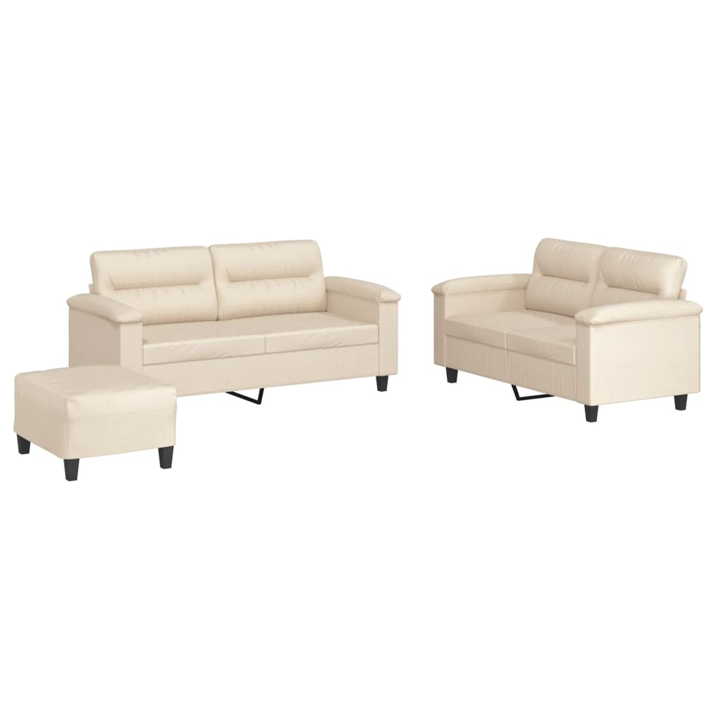 Ensemble de canapés 3 pcs avec coussins beige tissu microfibre