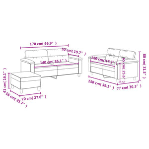 Ensemble de canapés 3 pcs avec coussins beige tissu microfibre