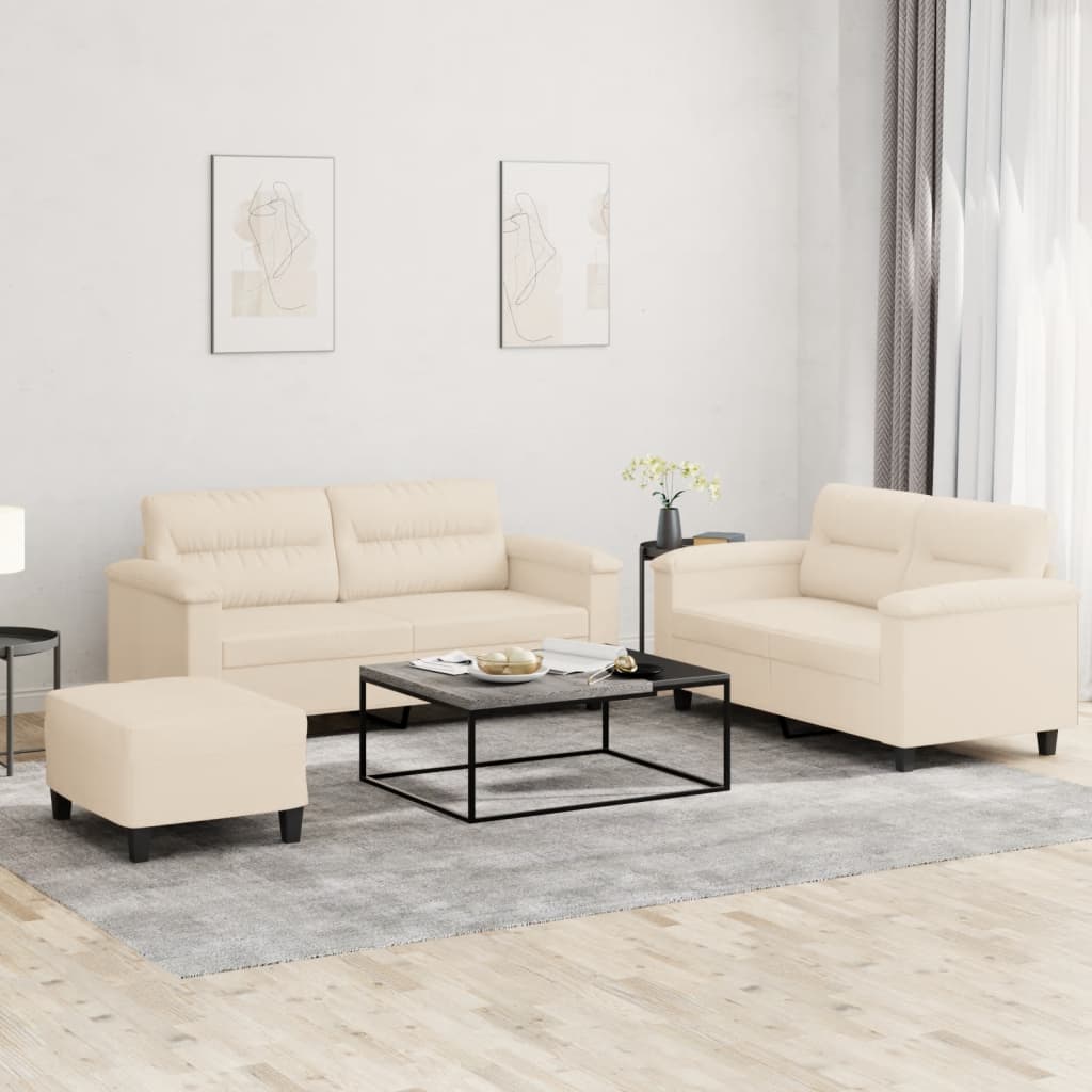 Ensemble de canapés 3 pcs avec coussins beige tissu microfibre
