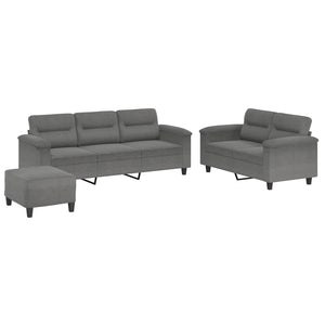 Ensemble de canapés 3 pcs coussins gris foncé tissu microfibre