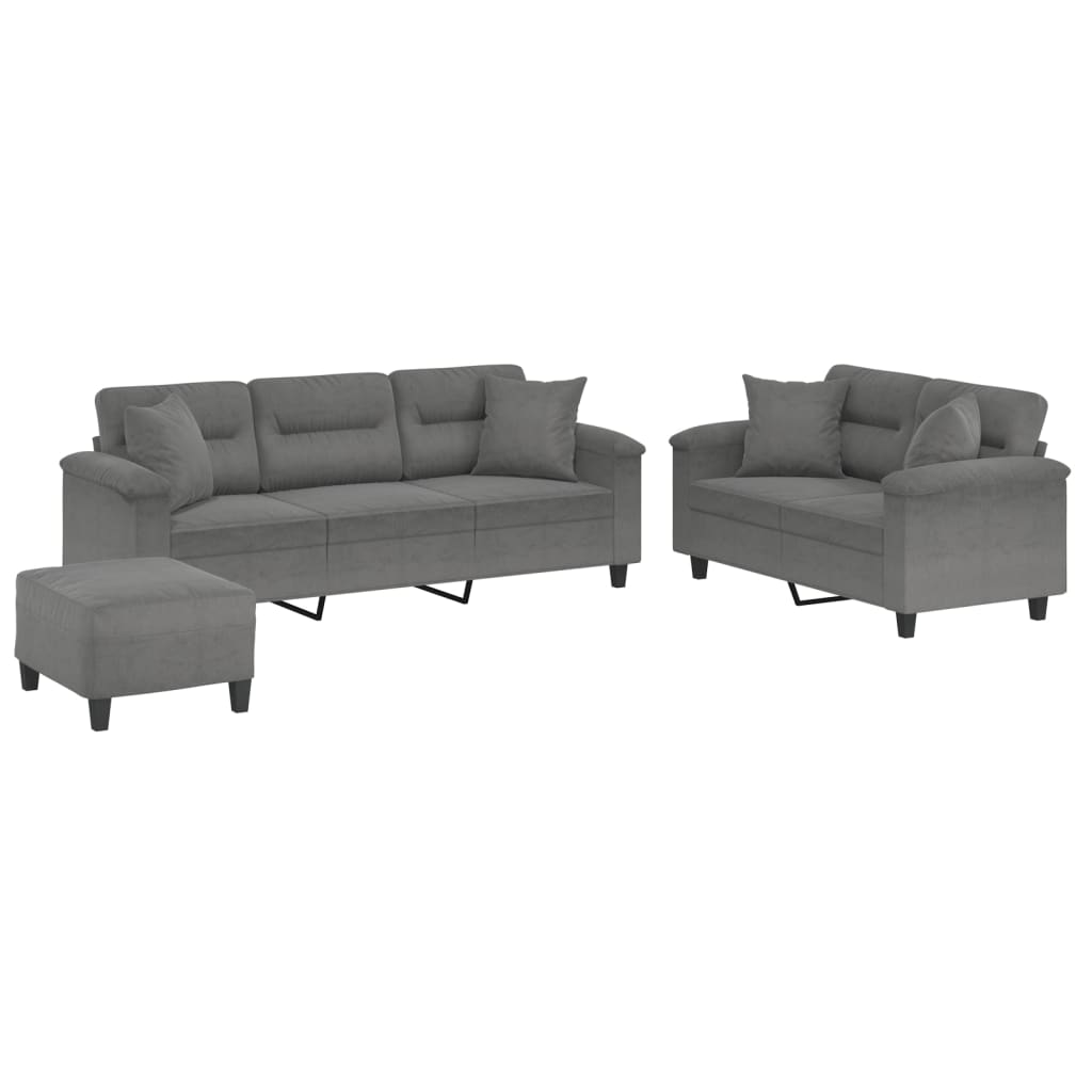 Ensemble de canapés 3 pcs coussins Gris foncé Tissu microfibre