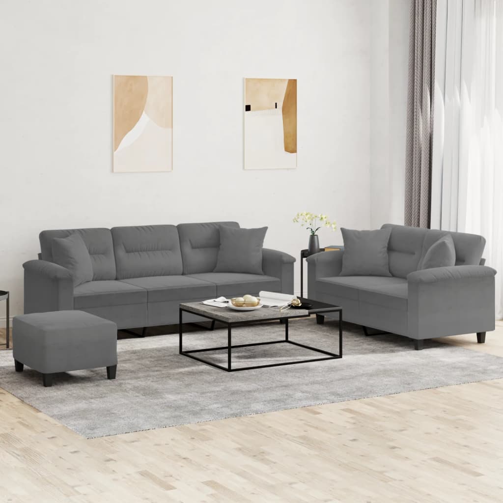 Ensemble de canapés 3 pcs coussins Gris foncé Tissu microfibre