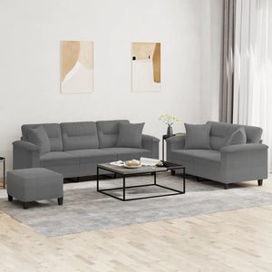 Ensemble de canapés 3 pcs coussins Gris foncé Tissu microfibre