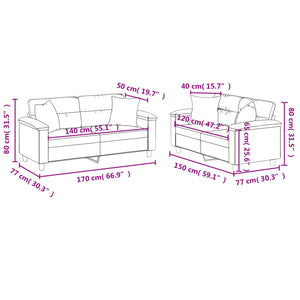 Ensemble de canapés 2 pcs avec coussins gris similicuir