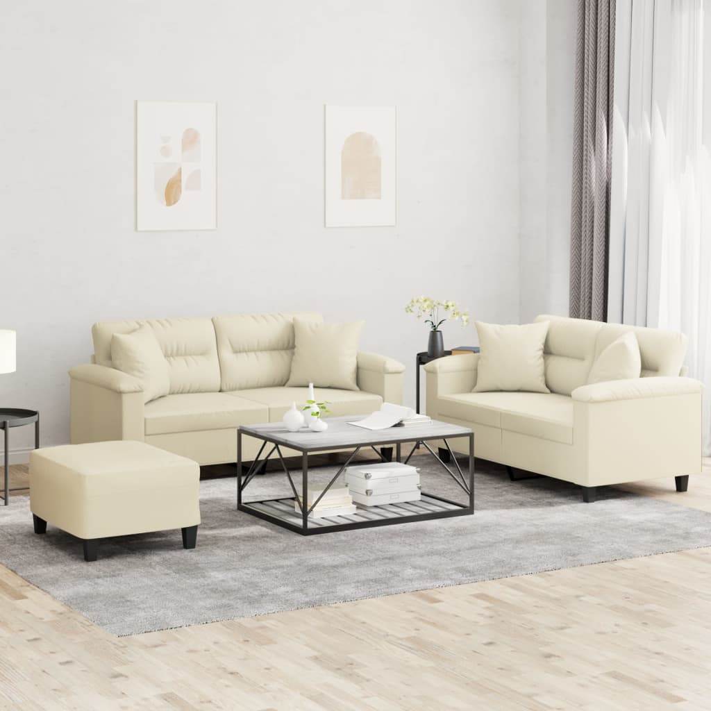 Ensemble de canapés 3 pcs avec coussins crème similicuir