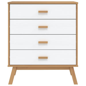 Armoire à tiroirs OLDEN blanc et marron bois de pin solide