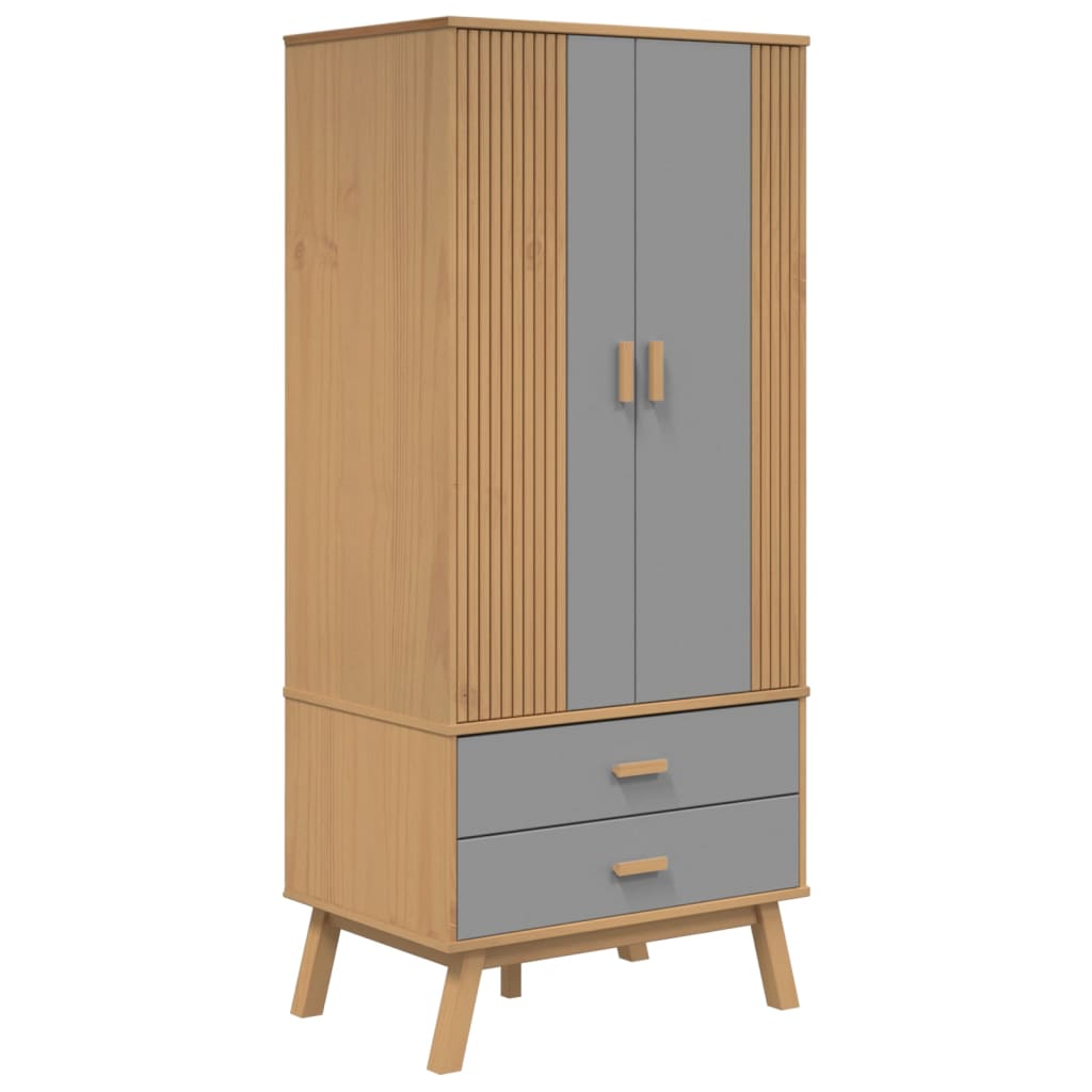Garde-robe OLDEN gris et marron 76,5x53x172 cm bois massif pin