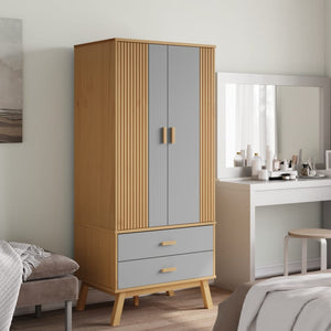 Garde-robe OLDEN gris et marron 76,5x53x172 cm bois massif pin