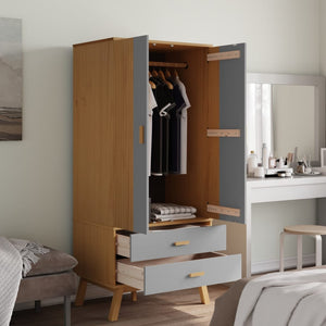 Garde-robe OLDEN gris et marron 76,5x53x172 cm bois massif pin