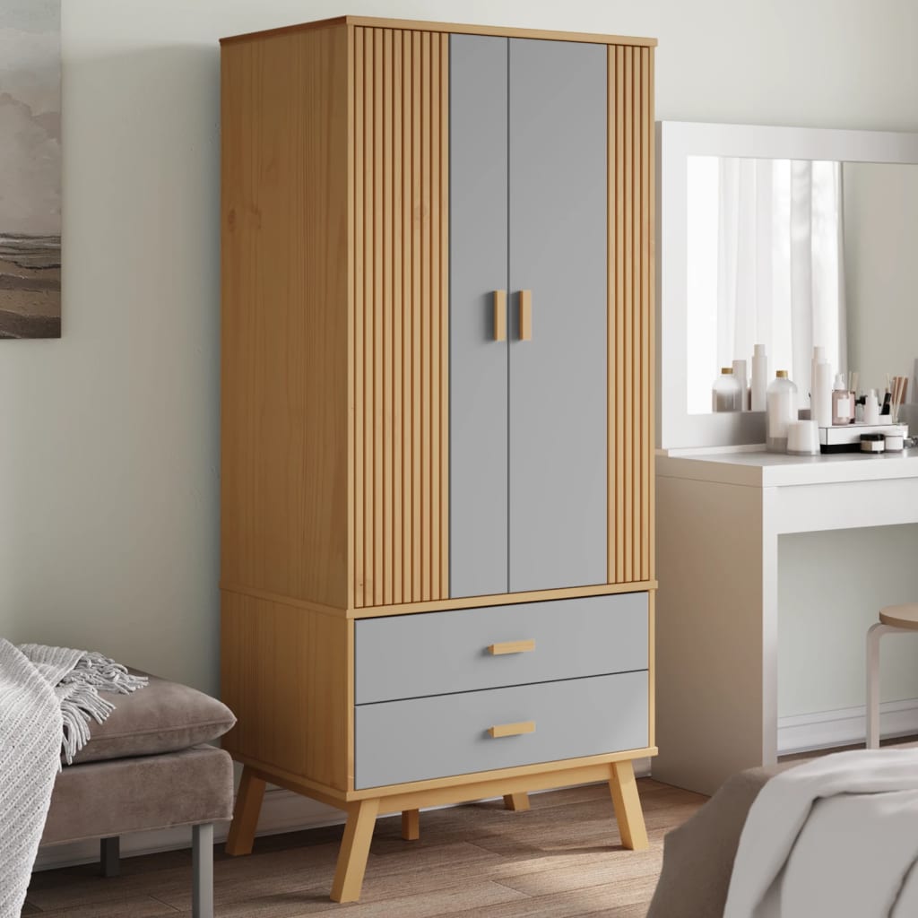 Garde-robe OLDEN gris et marron 76,5x53x172 cm bois massif pin