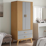 Garde-robe OLDEN gris et marron 76,5x53x172 cm bois massif pin