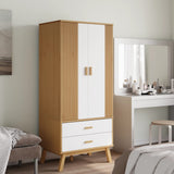 Garde-robe OLDEN blanc et marron 76,5x53x172 cm bois massif pin