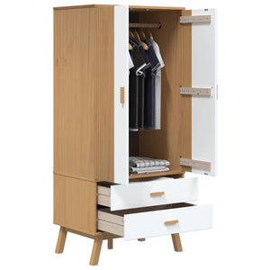 Garde-robe OLDEN blanc et marron 76,5x53x172 cm bois massif pin