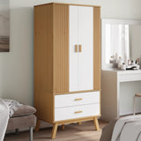 Garde-robe OLDEN blanc et marron 76,5x53x172 cm bois massif pin