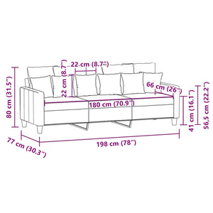 Canapé à 3 places Gris foncé 180 cm Tissu