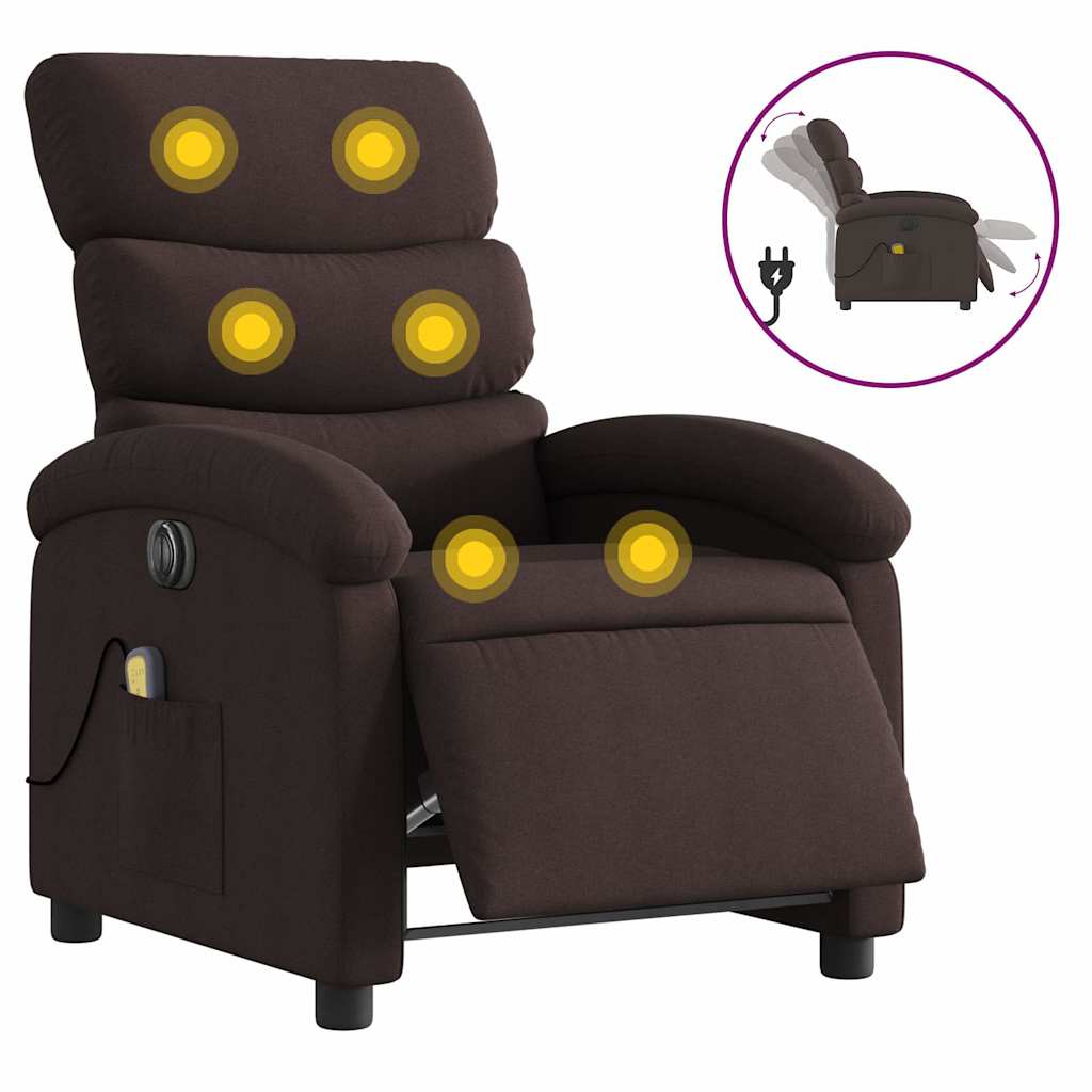 Fauteuil de massage inclinable électrique Marron foncé Tissu