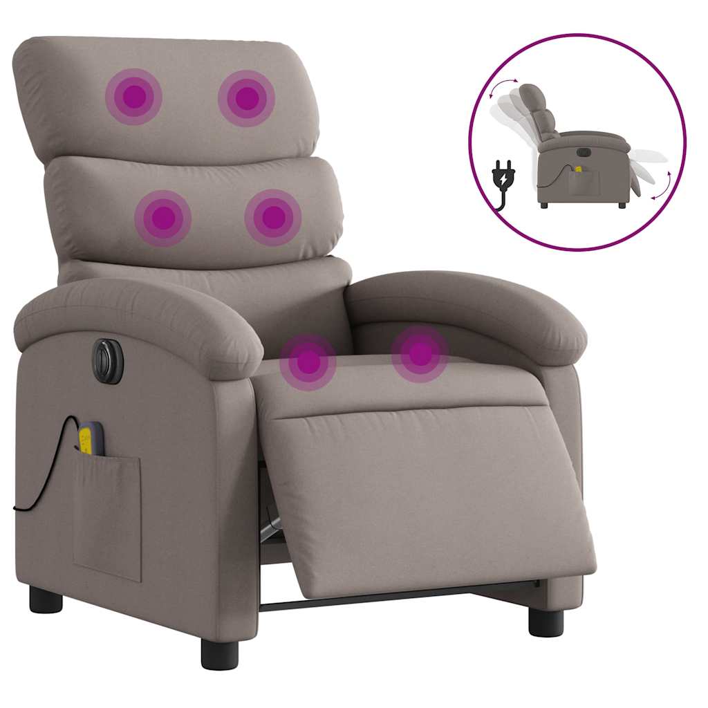 Fauteuil de massage inclinable électrique Taupe Tissu