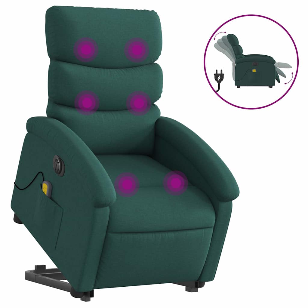 Fauteuil inclinable de massage électrique Vert foncé Tissu