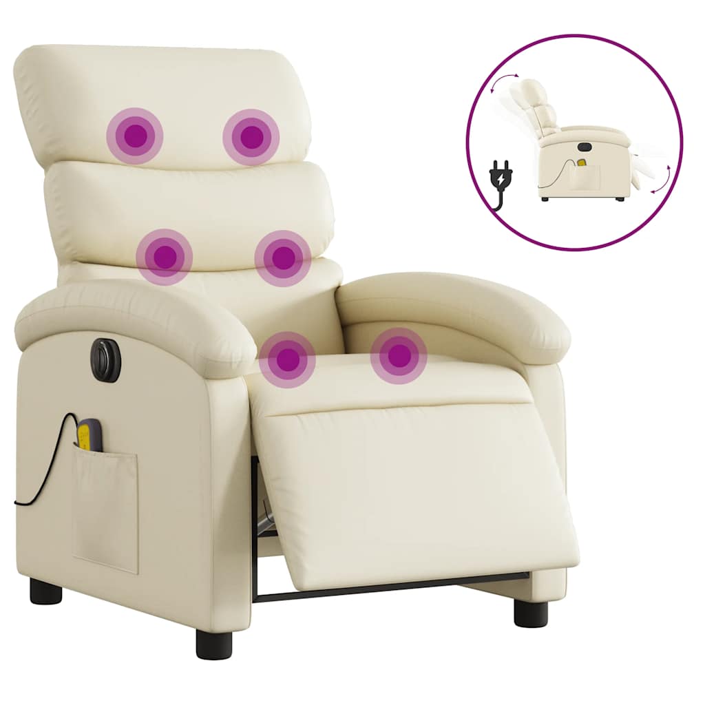 Fauteuil de massage inclinable électrique crème similicuir