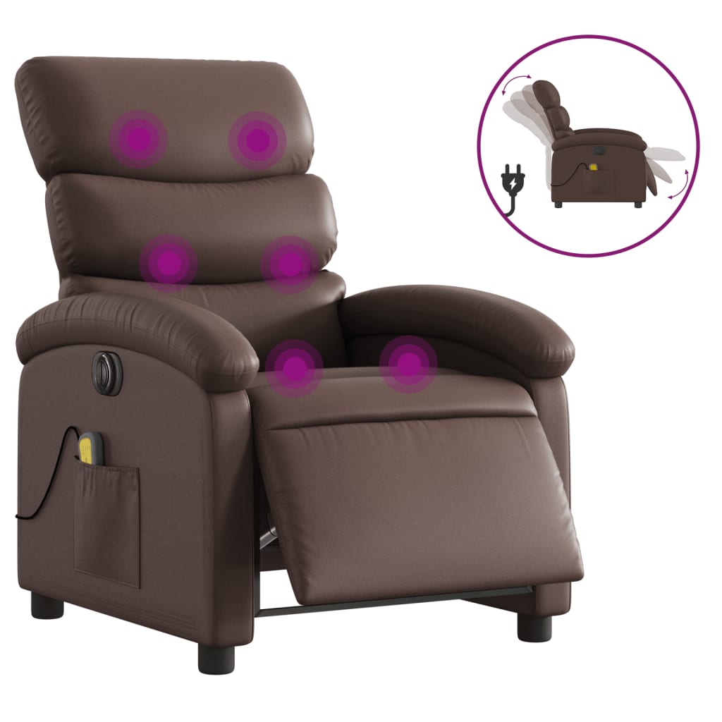 Fauteuil de massage inclinable électrique marron similicuir