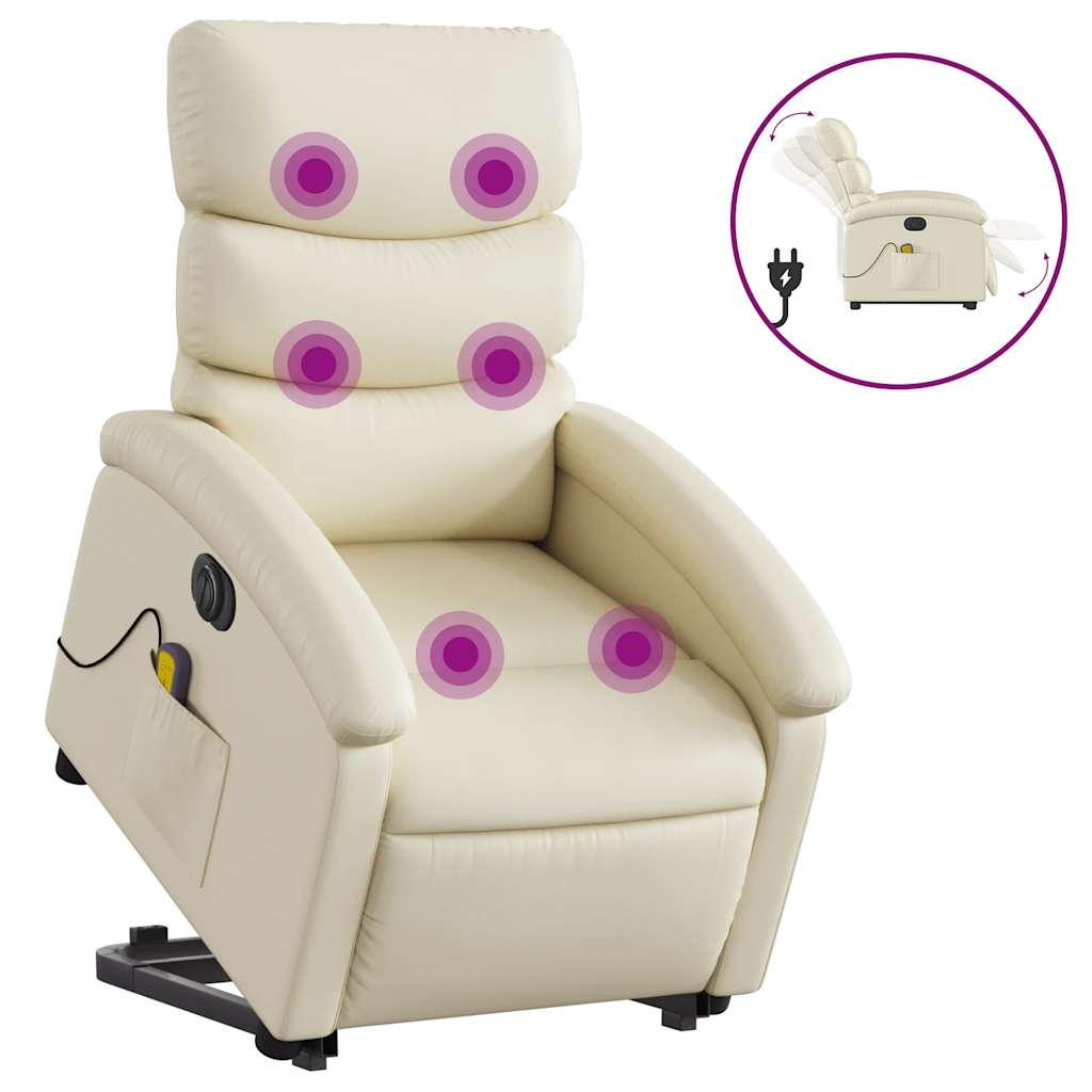 Fauteuil inclinable de massage électrique crème similicuir