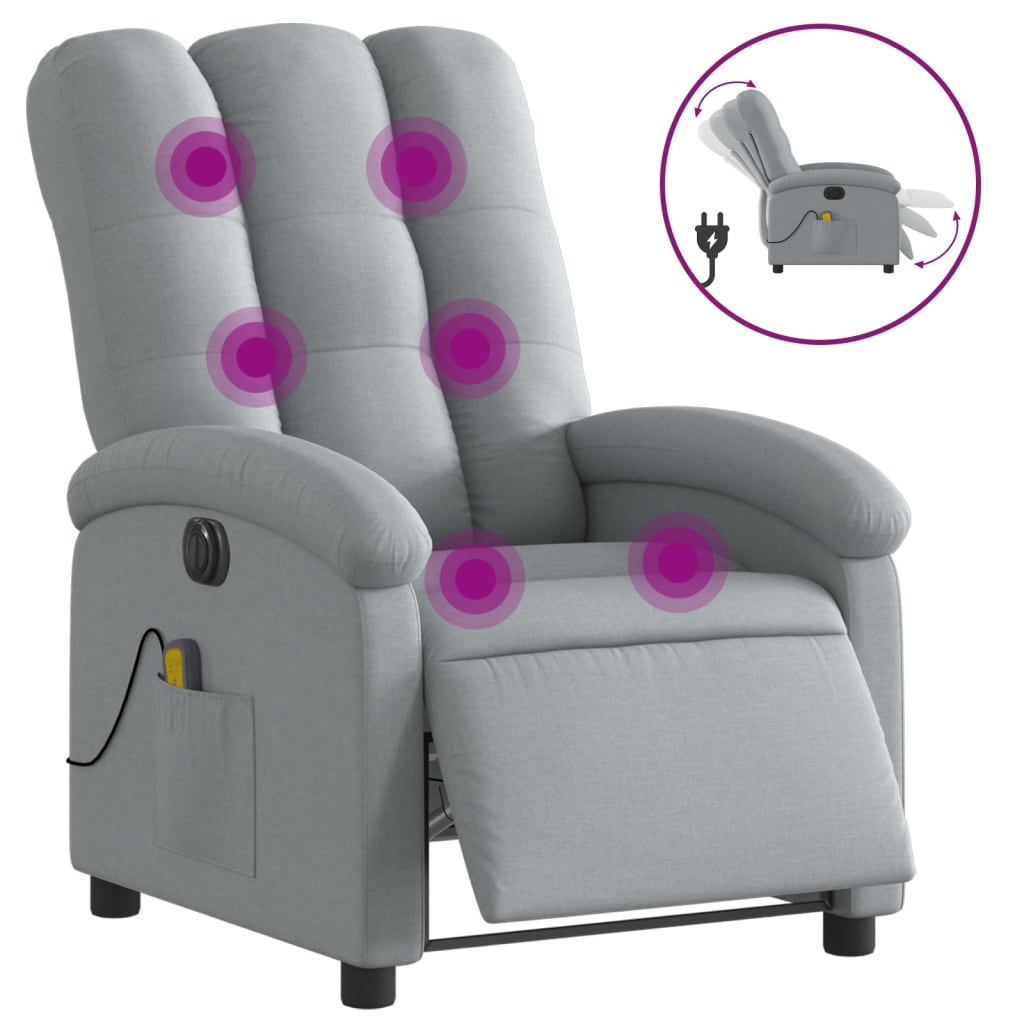 Fauteuil de massage inclinable électrique gris clair tissu