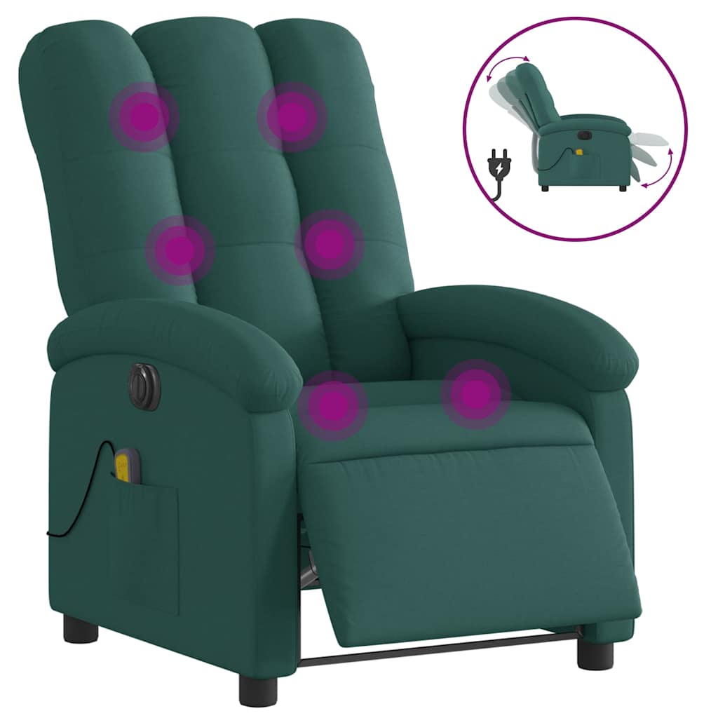 Fauteuil de massage inclinable électrique Vert foncé Tissu