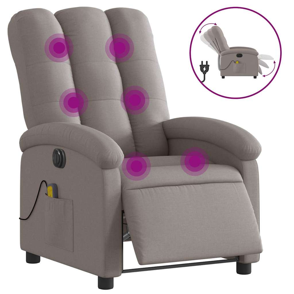 Fauteuil de massage inclinable électrique Taupe Tissu