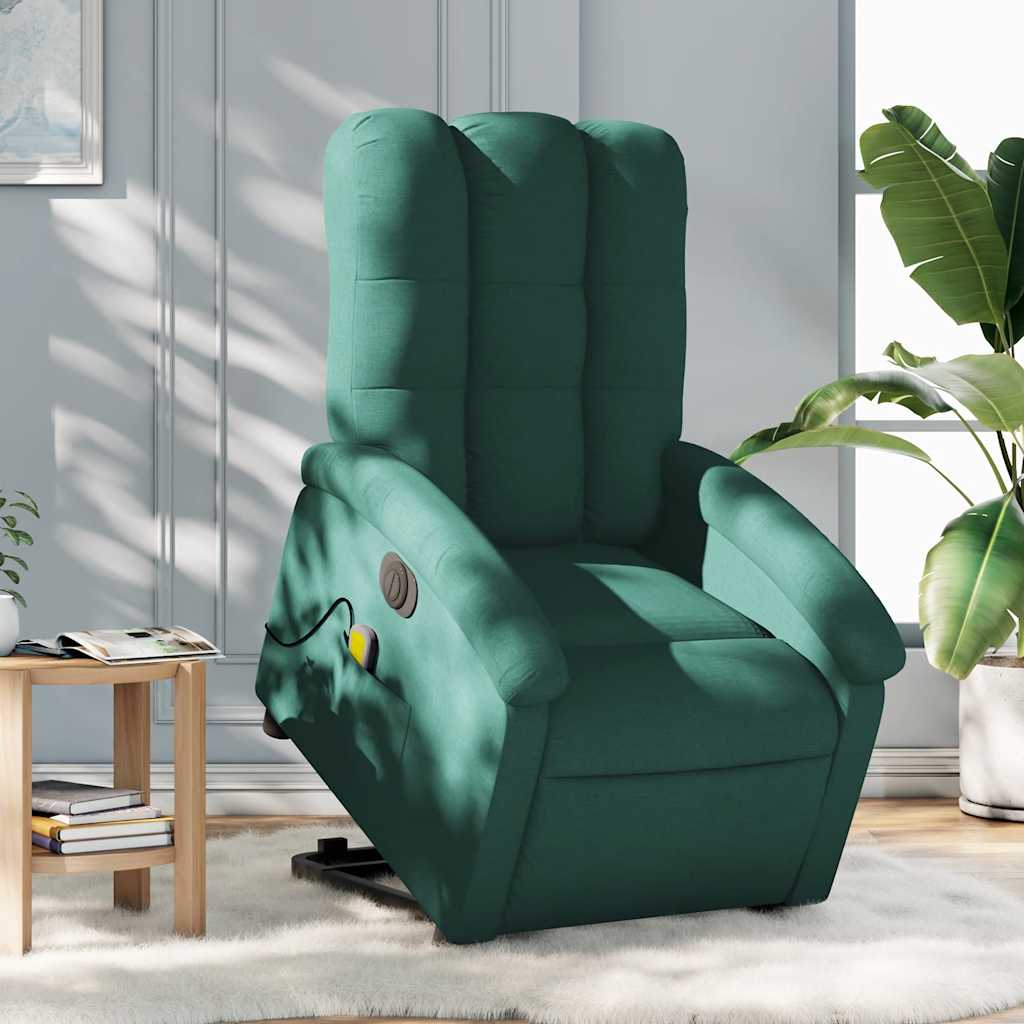 Fauteuil inclinable de massage électrique Vert foncé Tissu