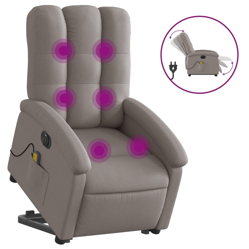 Fauteuil inclinable de massage électrique Taupe Tissu