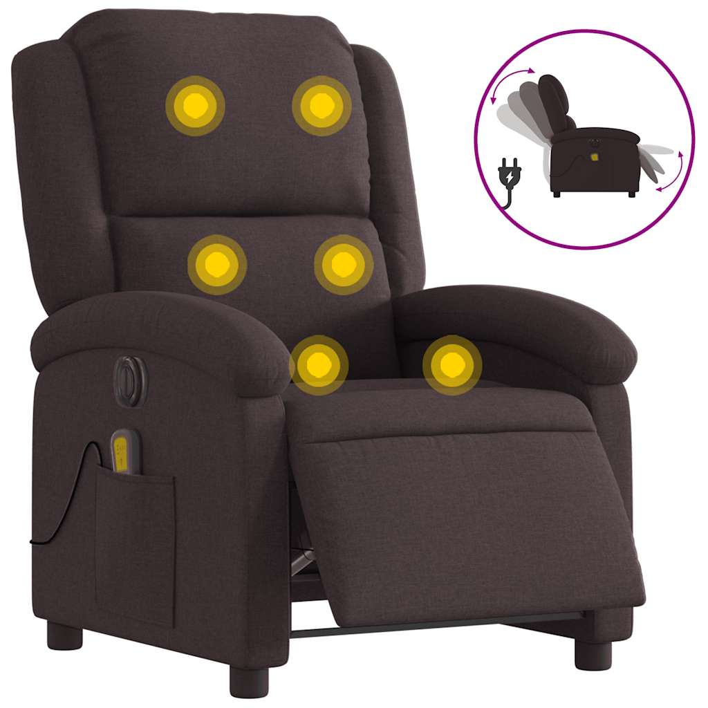 Fauteuil de massage inclinable électrique Marron foncé Tissu