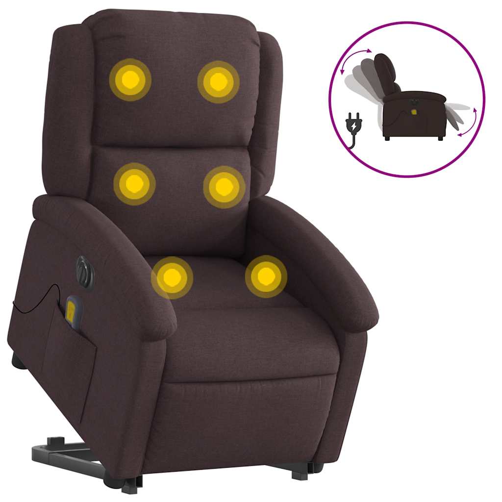 Fauteuil inclinable de massage électrique Marron foncé Tissu