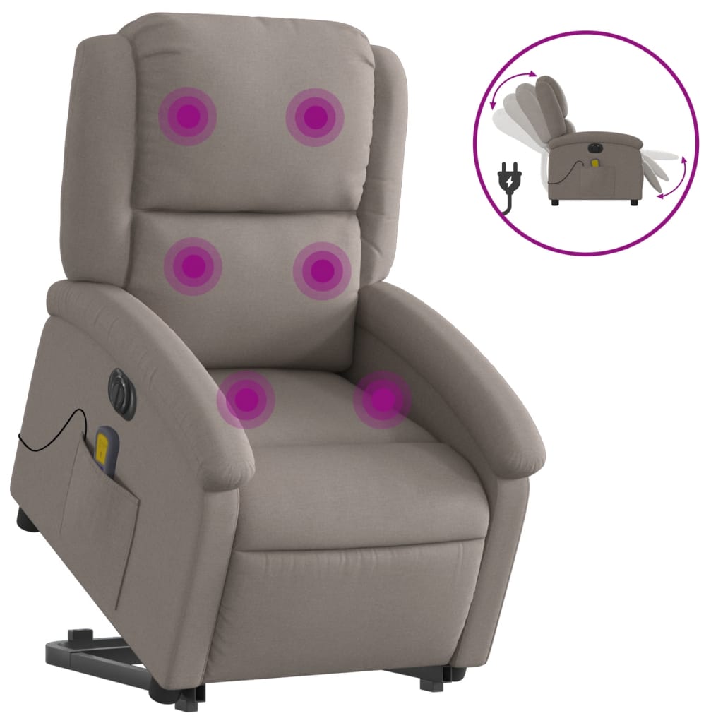 Fauteuil inclinable de massage électrique Taupe Tissu