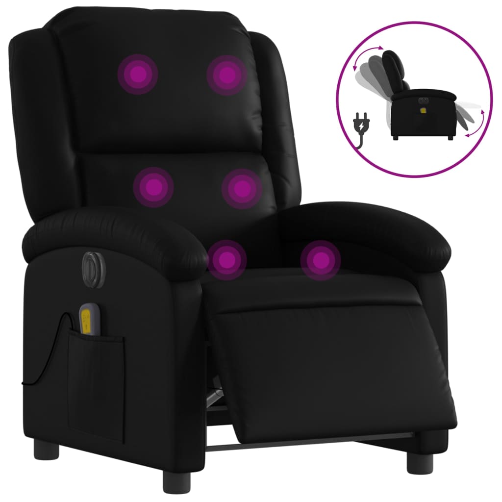 Fauteuil de massage inclinable électrique noir similicuir