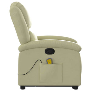Fauteuil inclinable de massage crème cuir véritable