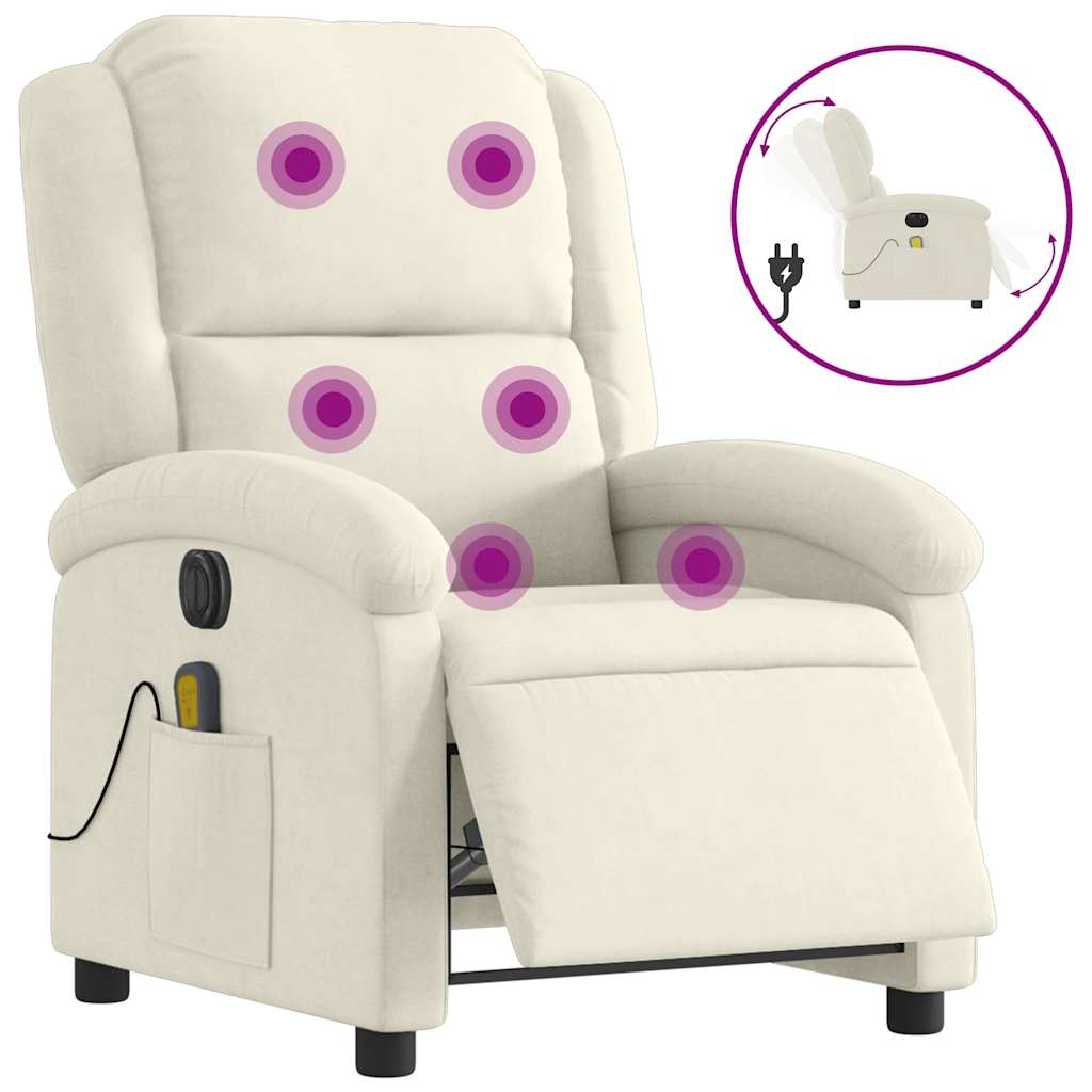 Fauteuil inclinable de massage électrique crème velours